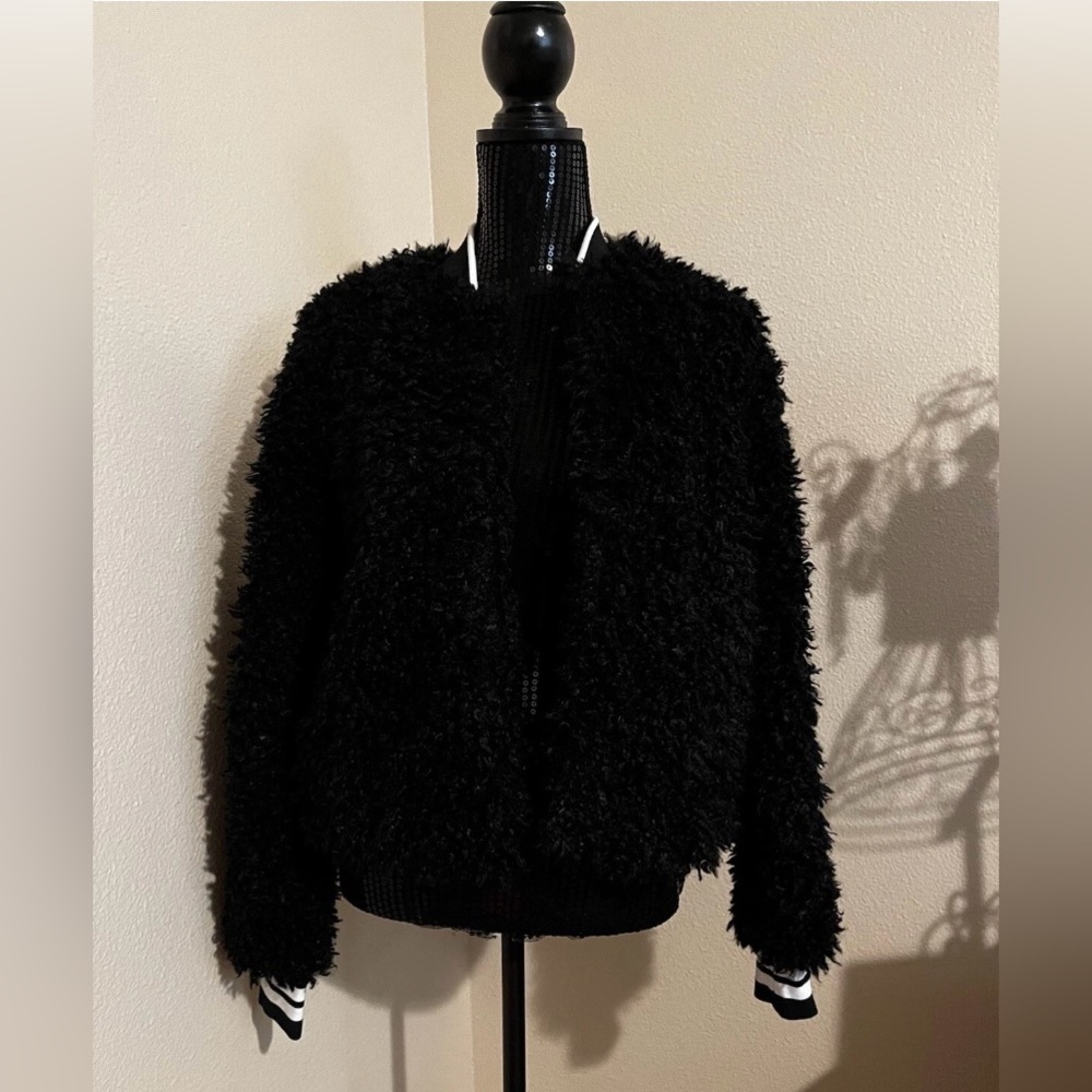 Women's Black Fuzzy Jessica Simpson BomberJacket